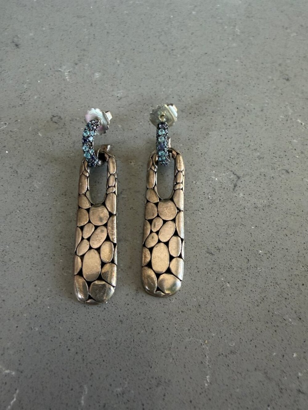 John Hardy Kali Silver Drop Earrings w/Swiss Blue Topaz & Iolite NWT & Dustbag